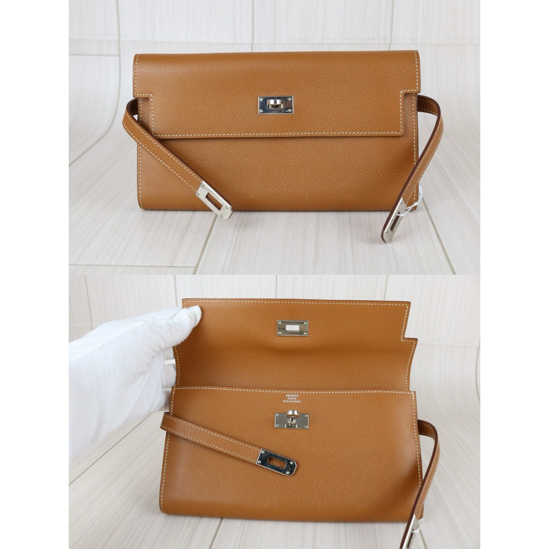 Good ( Rank AB)｜ HERMES Epsom Kelly Wallet Golden Brown B Stamp Made In 2023 Year｜W25062102