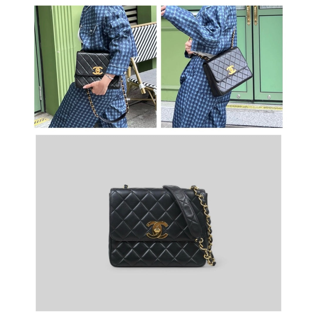 Very Good ( Rank A) ｜ CHANEL Black Lanbskin Square 25 Shoulder Bag Made In 1994～1996Year ｜24102201