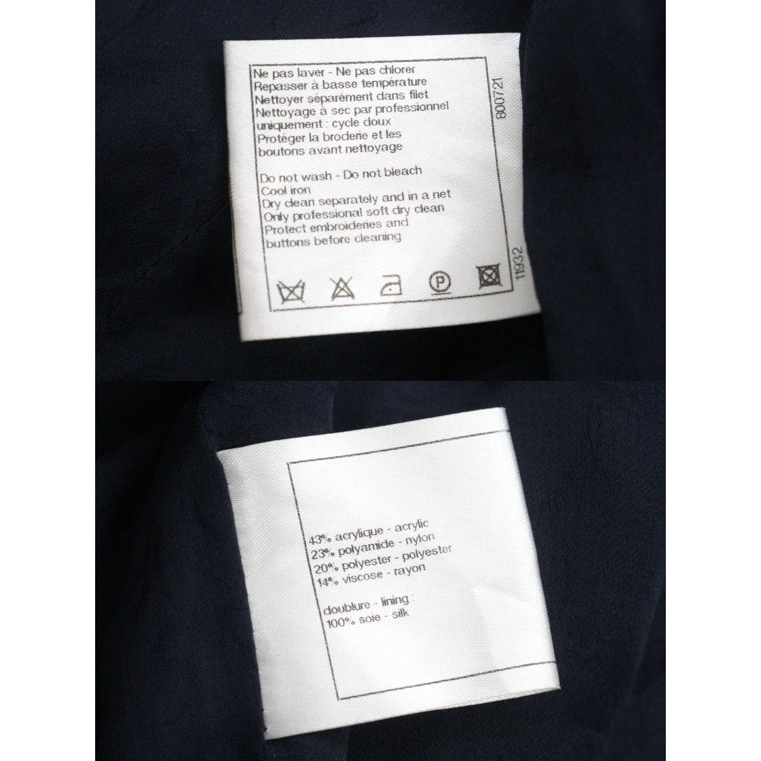 Very Good ( Rank A) ｜ CHANEL 12P Acrylic Embroidery Dark Blue Coat 38 Size｜W25102110