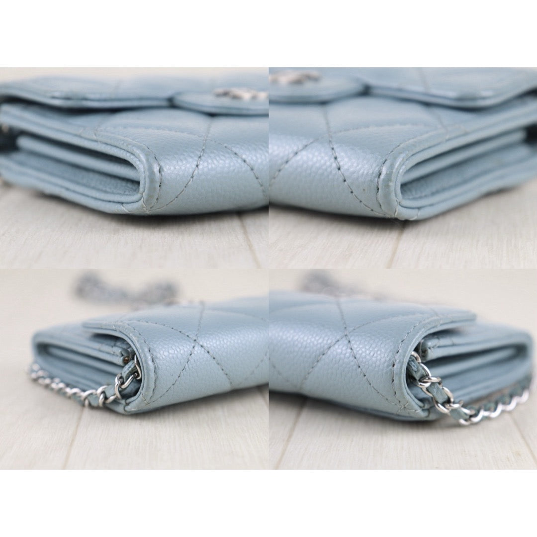 Include Entrupy Certificate of Authenticity｜Very Good ( Rank A)｜CHANEL Caviar Skin Chain Shoulder Bag Blue Made In 2020-2021Year｜S26072536
