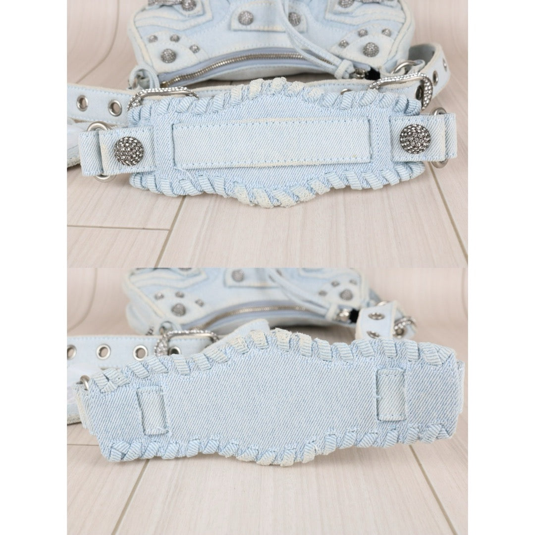 Very Good ( Rank A)｜Balenciaga Denim With Rhinestones Le cargole XS Shoulder Bag Light Blue ｜S25110309
