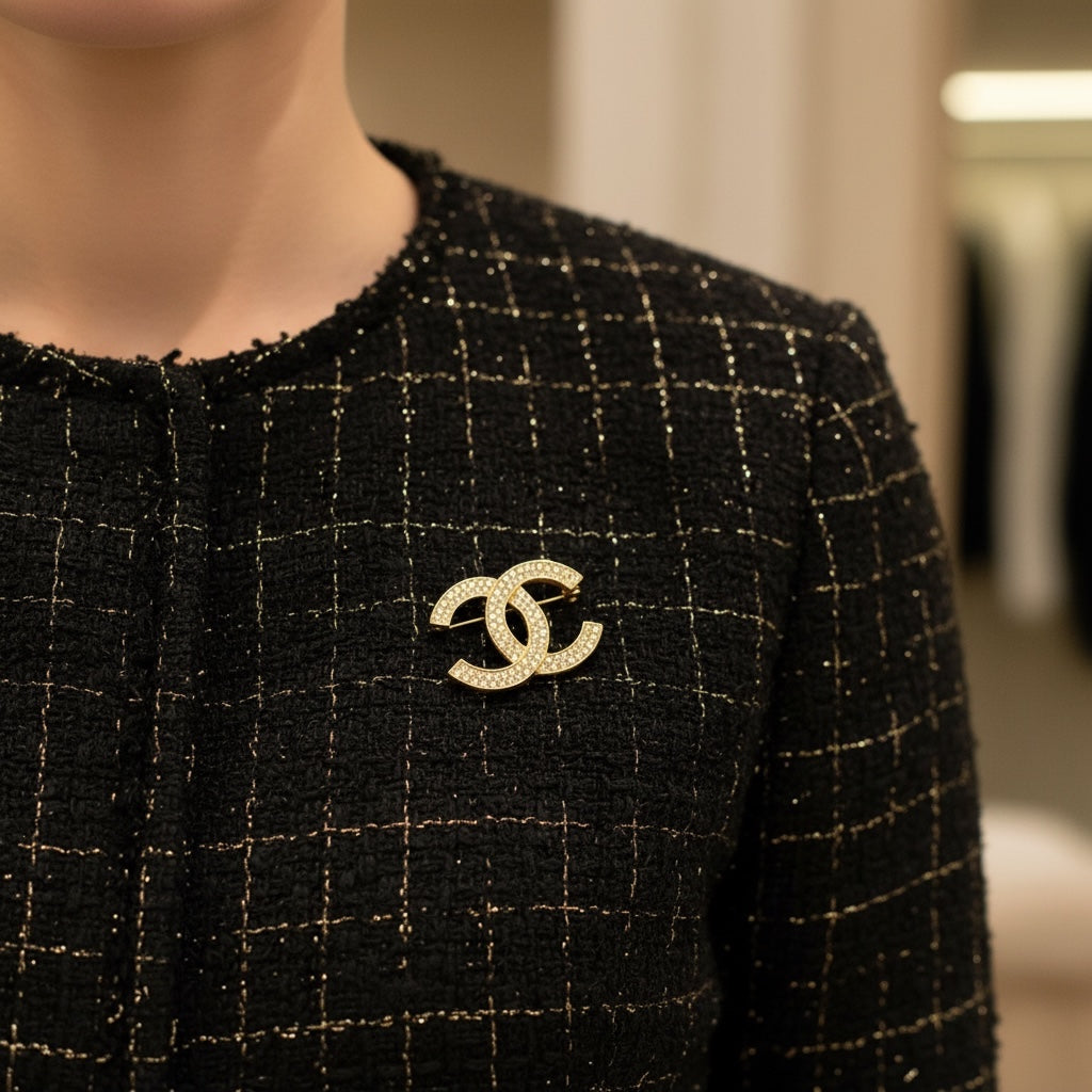 Include Authentic Detective Certificate of Authenticity｜Very Good ( Rank A)｜ CHANEL Vintage Coco Mark Rhinestone Brooch ｜S26051502