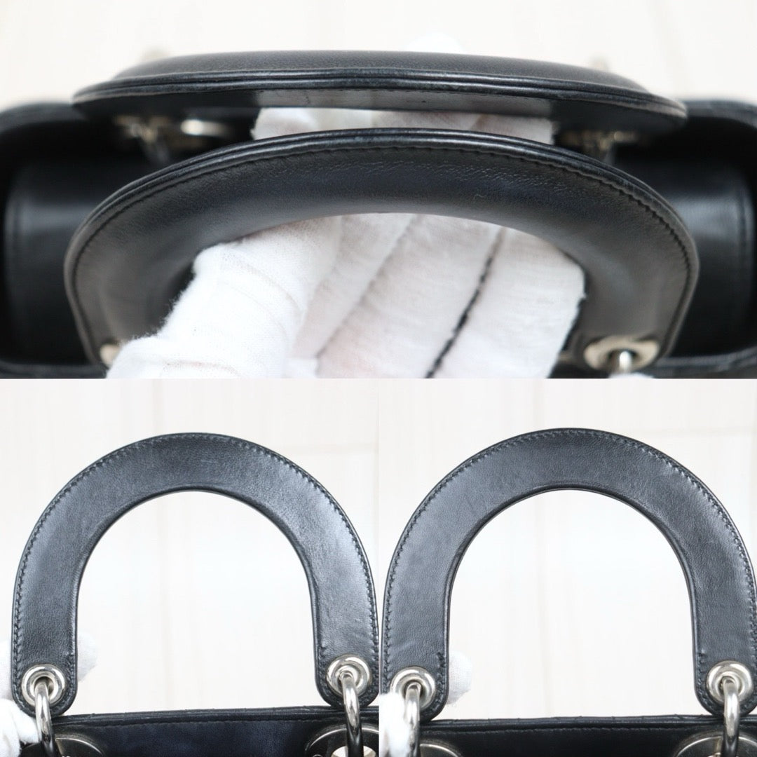 Very Good ( Rank A) ｜  Dior Lady Dior Lamb Skin 2WAY Handbag Shoulder Bag  Black  ｜S26030908