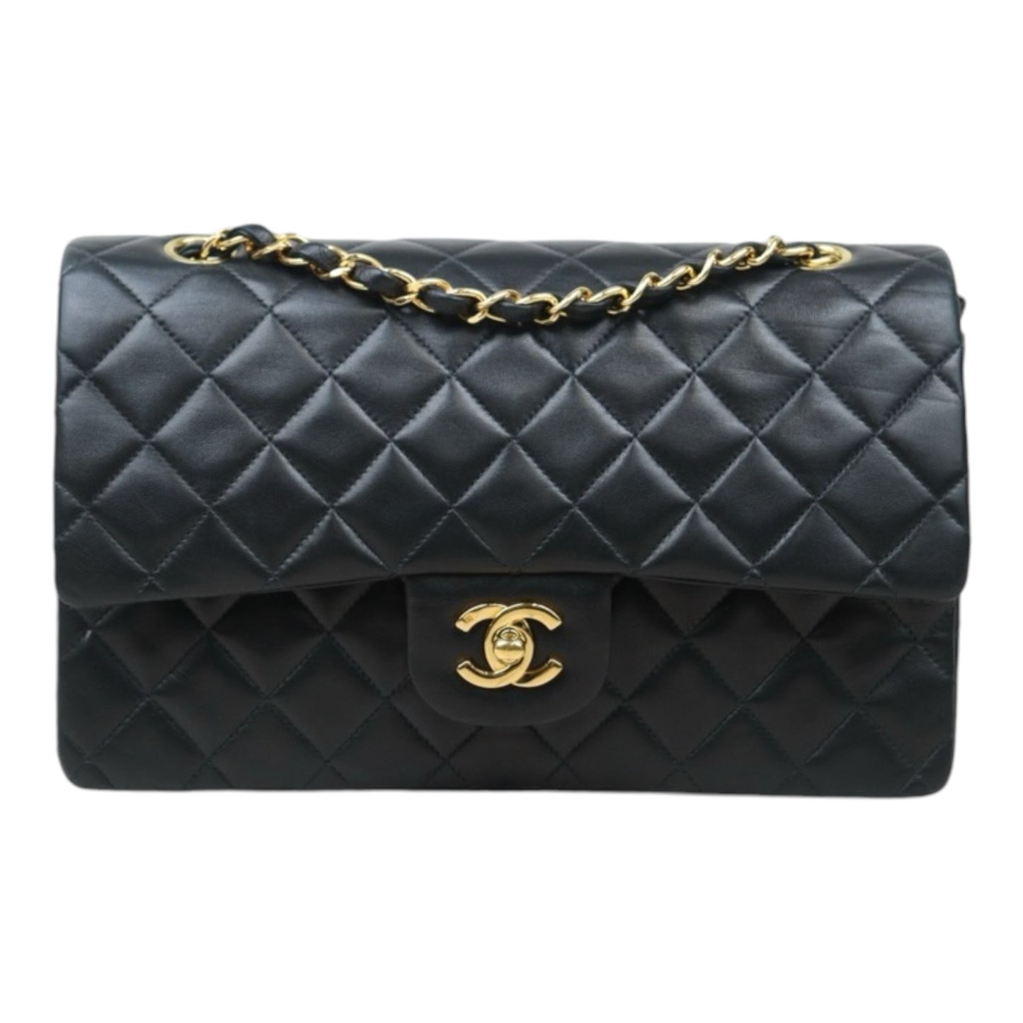 Very Good ( Rank A) ｜ CHANEL  Lamb Skin Black Double Flap 25 Medium Shoulder Bag Made in 1997-1999 Year ｜P24092412