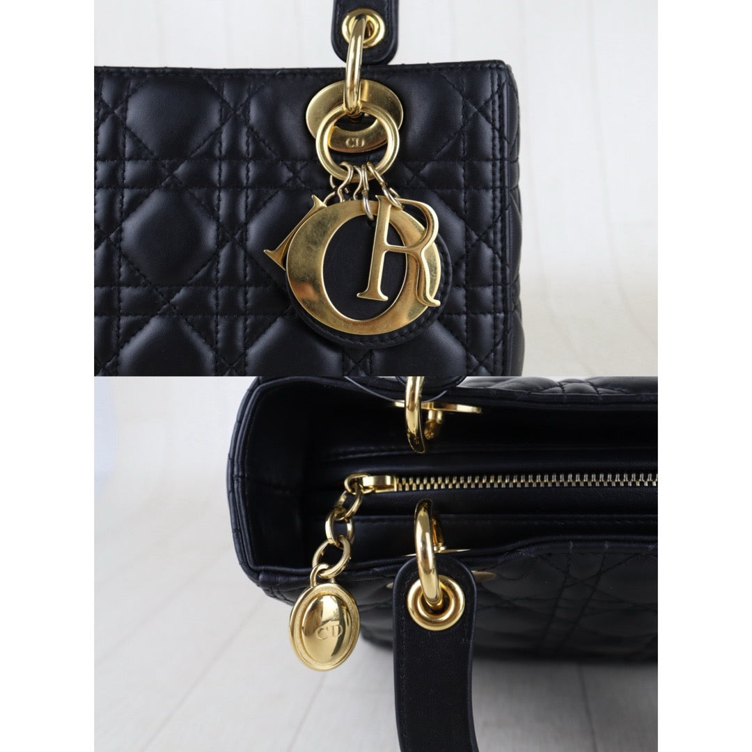 Include Entrupy Certificate of Authenticity｜Good ( Rank AB)｜  Dior Lady Dior Lamb Skin 2WAY Handbag Shoulder Bag Black ｜S26022601