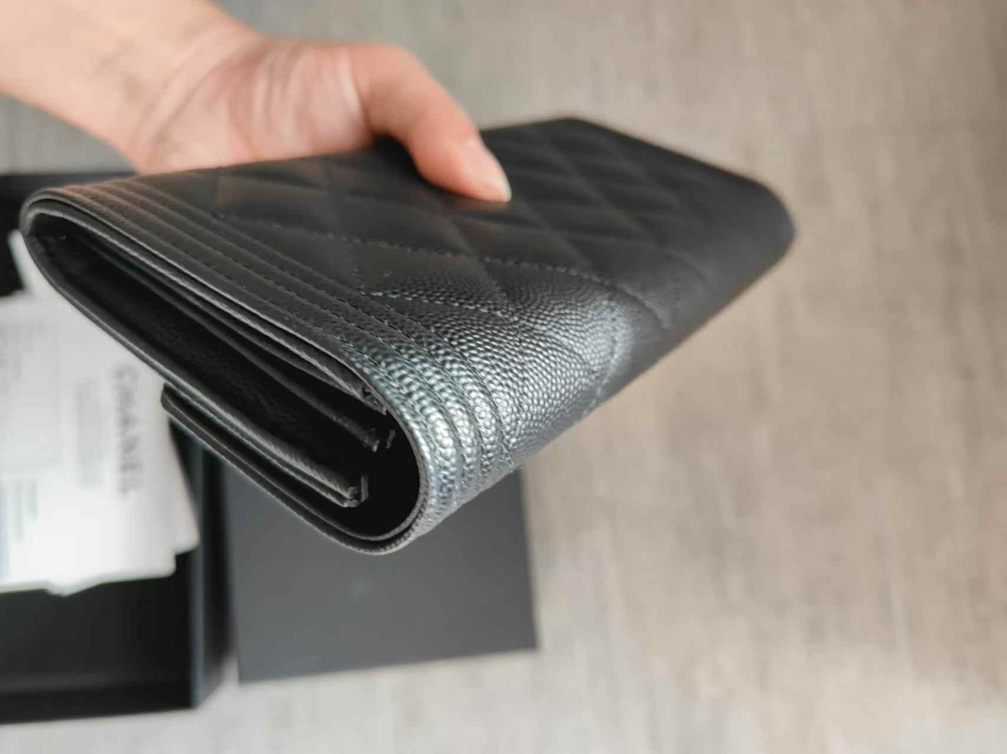CHANEL Leboy Caviar Skin Black Long Wallet with entrupy