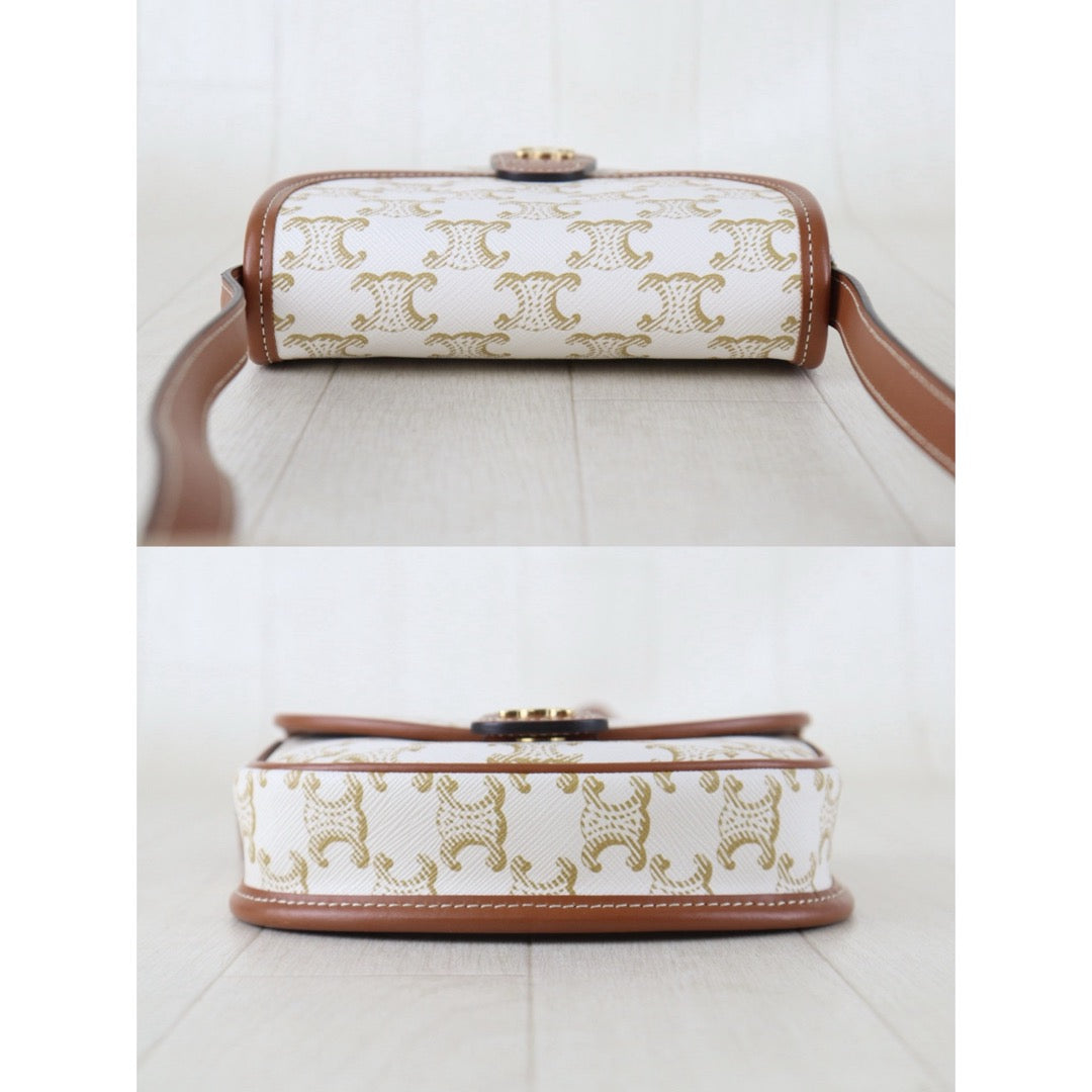 Include Entrupy Certificate of Authenticity｜Very Good ( Rank A) ｜ CELINE White Macadam Triomphe Cross Body Shoulder Bag Current Model｜S26090737