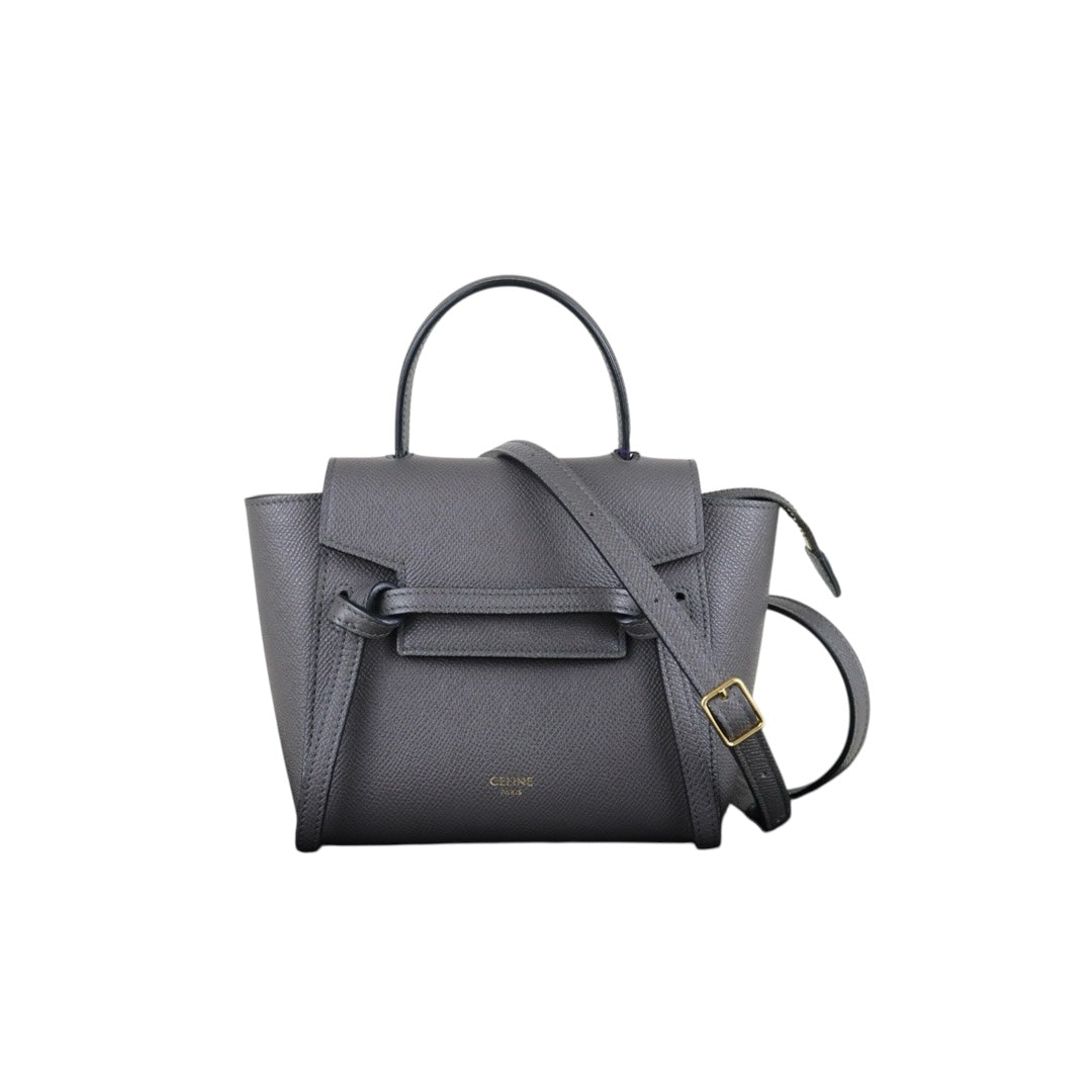 Very Good ( Rank A)｜CELINE Calf Leather Belt Pico Handbag Shoulder Bag Etoupe Gray｜S25121505