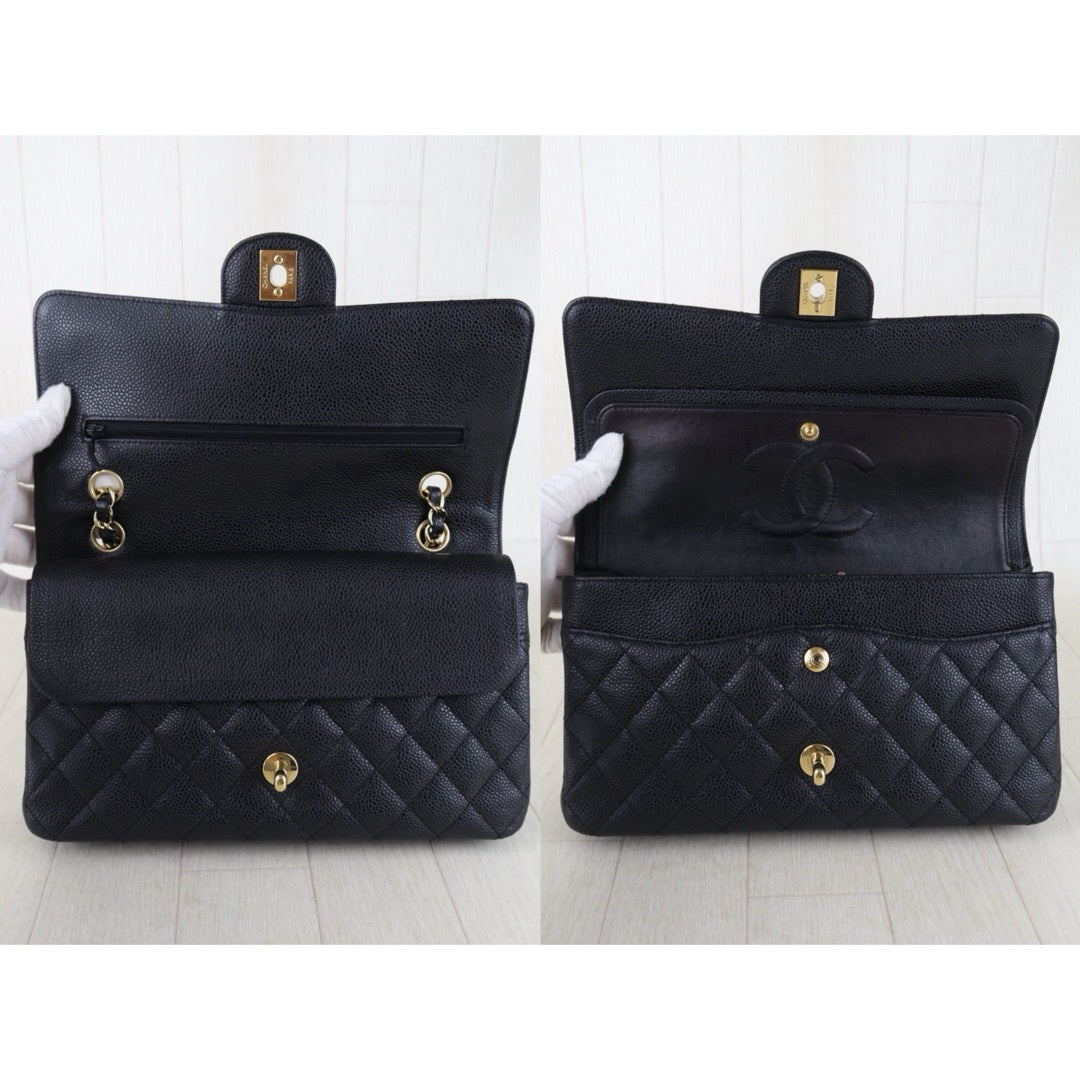 Include Entrupy Certificate of Authenticity｜Very Good ( Rank A)｜ CHANEL Caviar Skin Matrasse Chain Double Flap 25 Shoulder Bag Black Made In 2009-2010Year  ｜S26051514