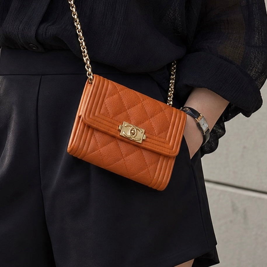 Include Entrupy Certificate of Authenticity｜Very Good ( Rank A) ｜Chanel Caviar Skin Leboy Shoulder Bag Caramel  Made In 2021-2022Year ｜S26072533
