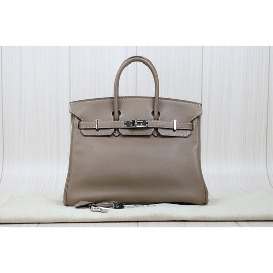Good ( Rank AB)| HERMES Birkin 25 Swift Leather Grey Handbag ◽︎J Stamp Made in 2006 Year |V25021907