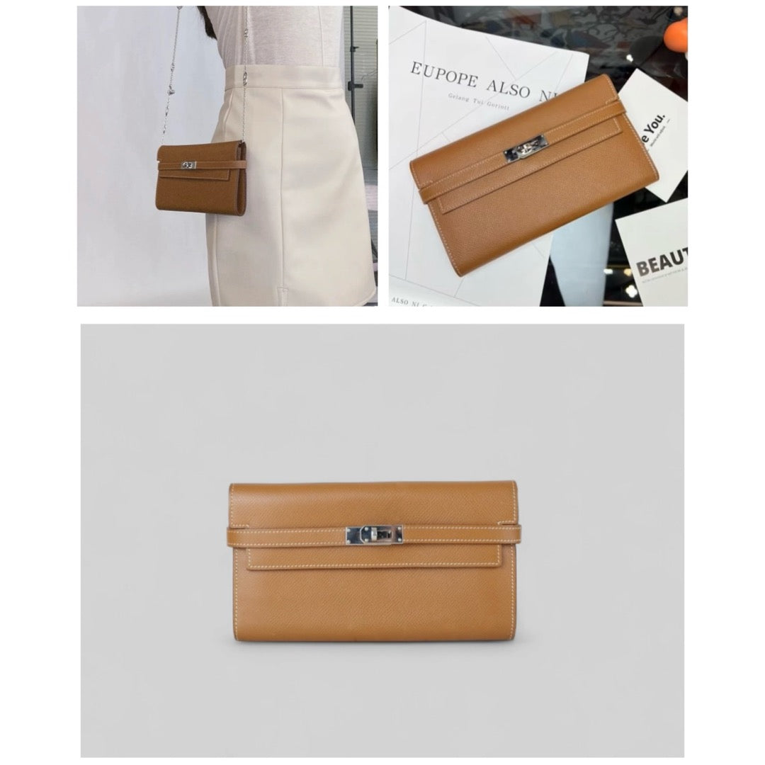 Good ( Rank AB)｜ HERMES Epsom Kelly Wallet Golden Brown B Stamp Made In 2023 Year｜W25062102