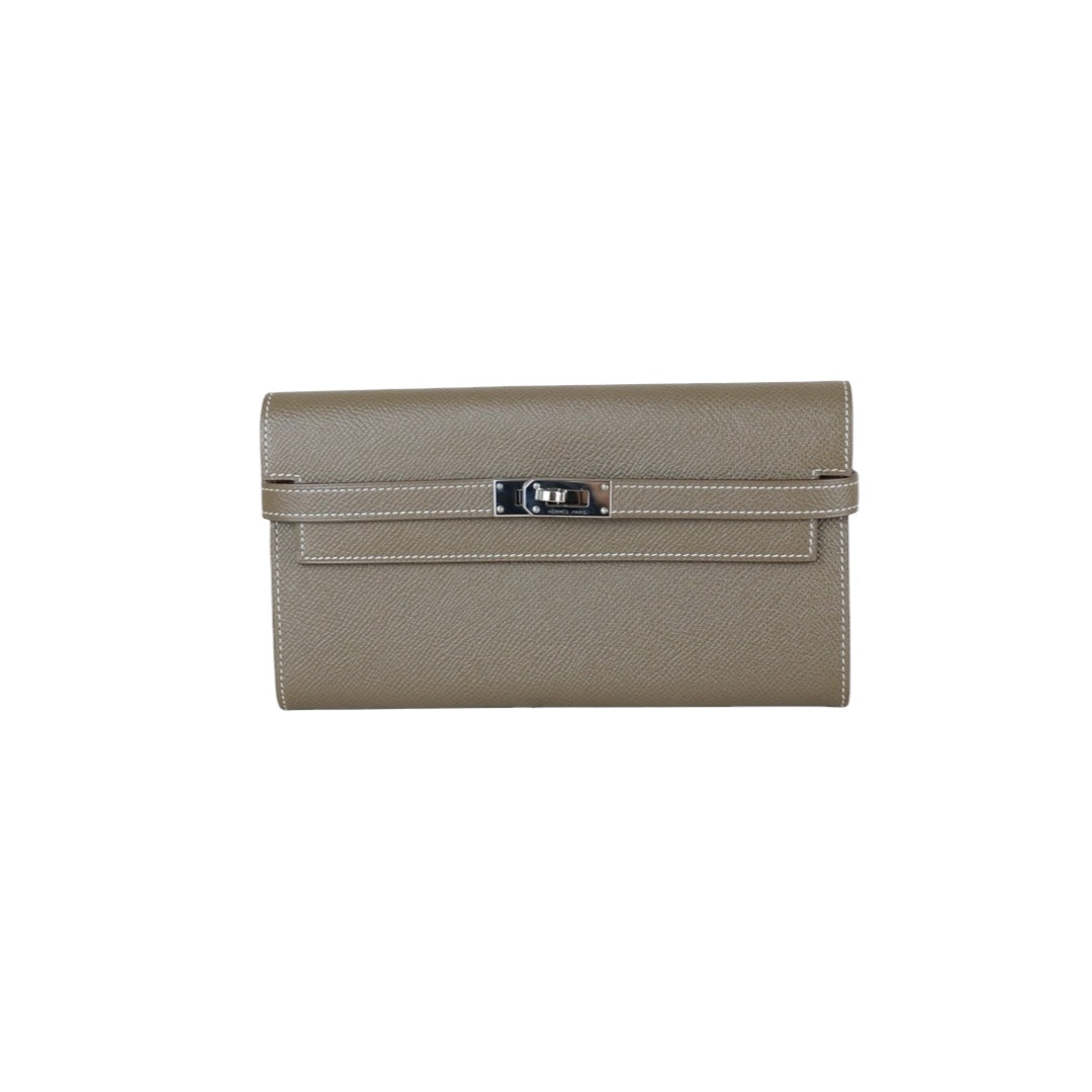 Very Good ( Rank A)｜ HERMES Epsom Kelly Wallet Etoupe Gray □X Stamp Made In 2016Year｜X25110337