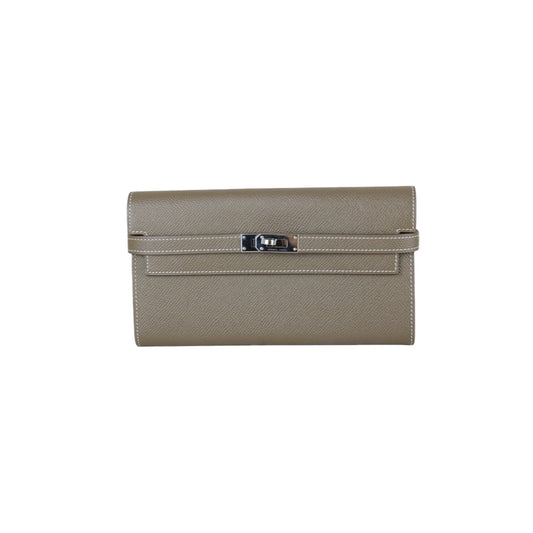 Very Good ( Rank A)｜ HERMES Epsom Kelly Wallet Etoupe Gray □X Stamp Made In 2016Year｜X25110337
