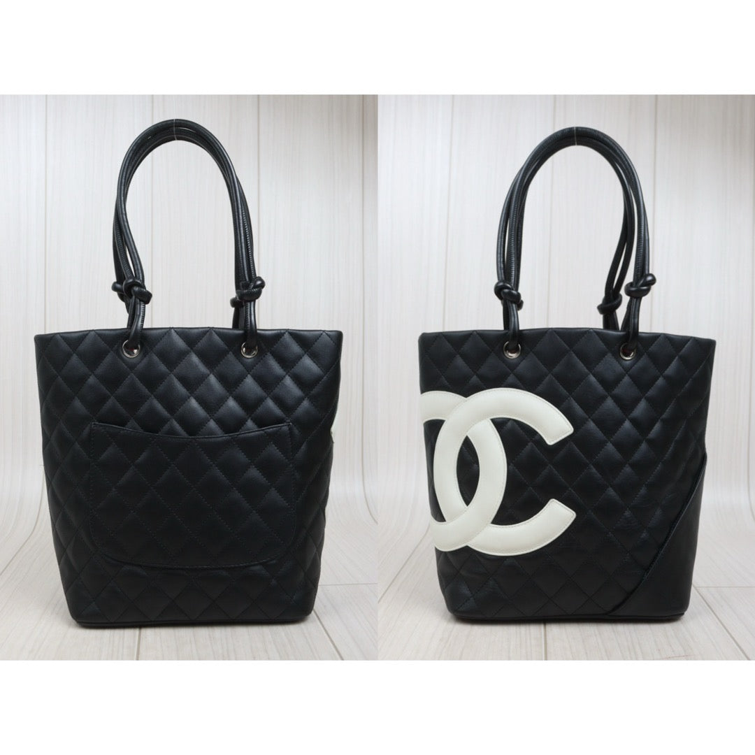 Very Good ( Rank A)｜ CHANEL Cambon Line Calf Leather So Black Tote Bag MM Made In 2004-2005Year｜25100722