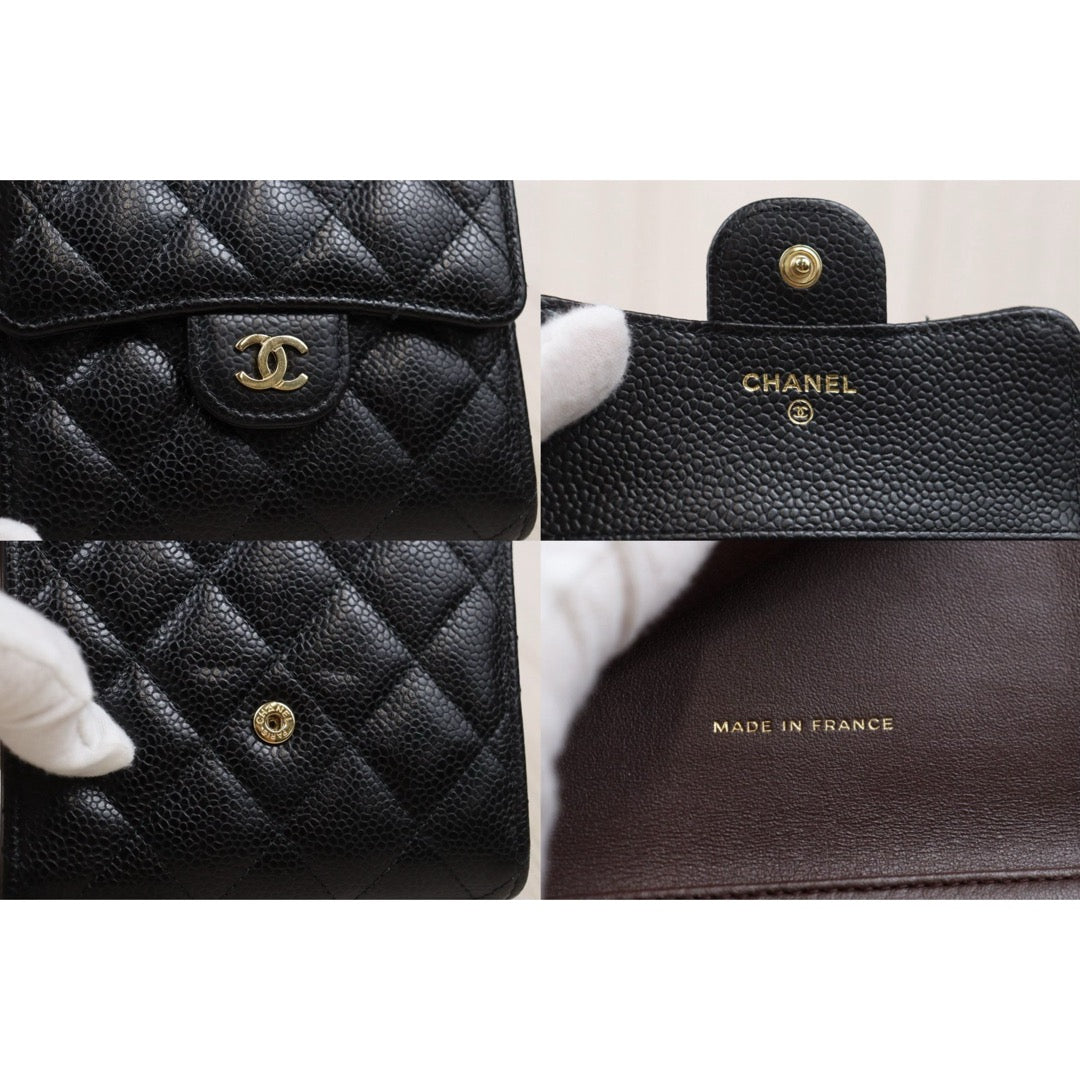 Very Good ( Rank A)｜Chanel Caviar Skin Black Wallet Made In 2021-2022Year ｜25090110