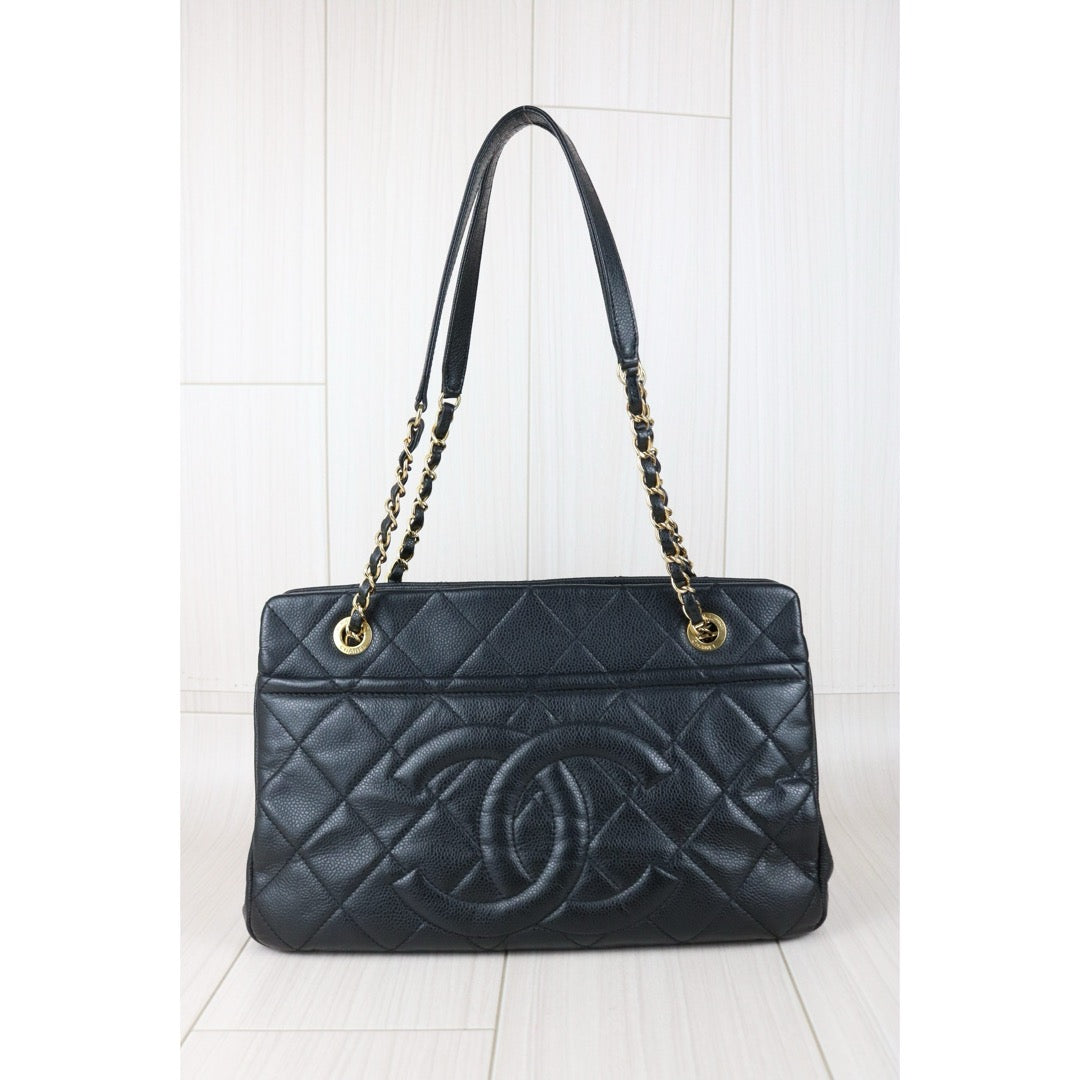 Include Entrupy Certificate of Authenticity｜Very Good ( Rank A)｜ CHANEL Caviar Skin  Matrasse Chain Tote Bag Black Made In 2012-2013Year｜X26051714
