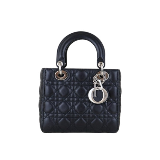 Very Good ( Rank A) ｜  Dior Lady Dior Lamb Skin 2WAY Shoulder Bag Handbag Black  ｜H25011104