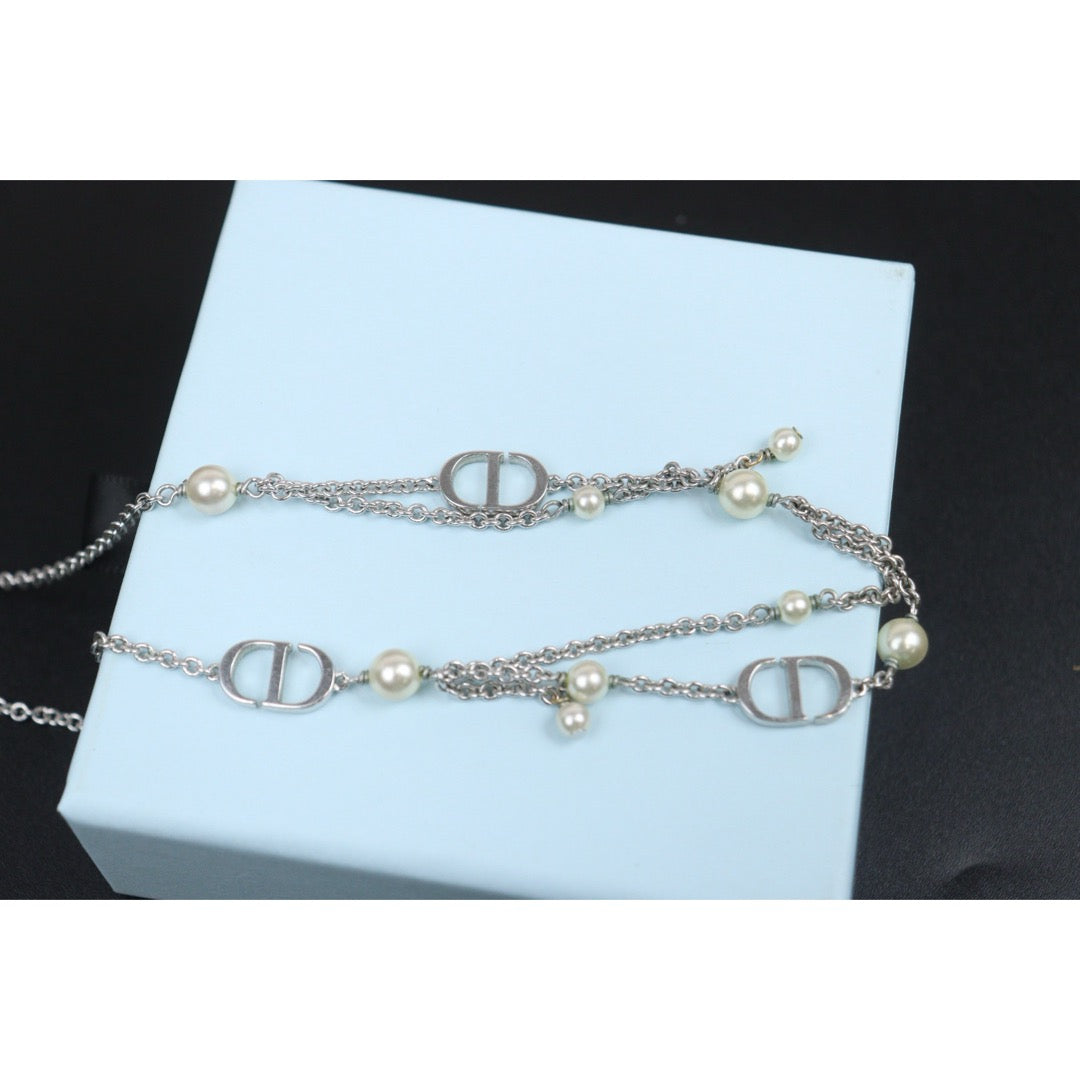 Good ( Rank AB)｜ Dior  CD Pearl Necklace Silver Plated ｜V25100720