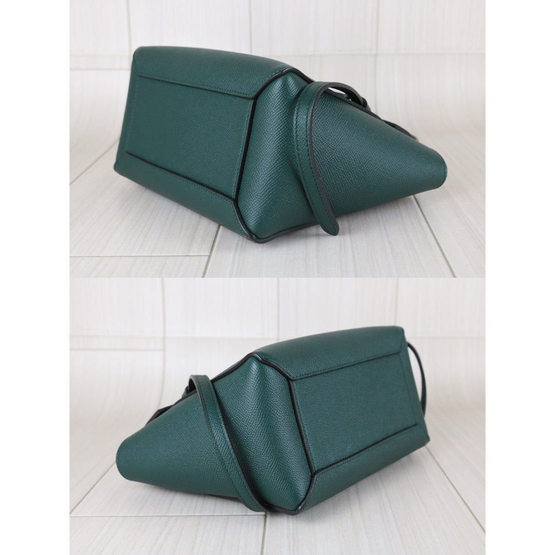 Excellent（Rank SA）｜CELINE Leather Calf Belt Nano Handbag Shoulder Bag Dark Green｜X25082407