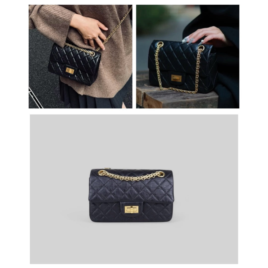 Very Good ( Rank A)｜ CHANEL 2.55 Matelasse Mini 20 Black Chain Shoulder Bag Gold Hardware Made in 2019-2020 Year｜S25030201