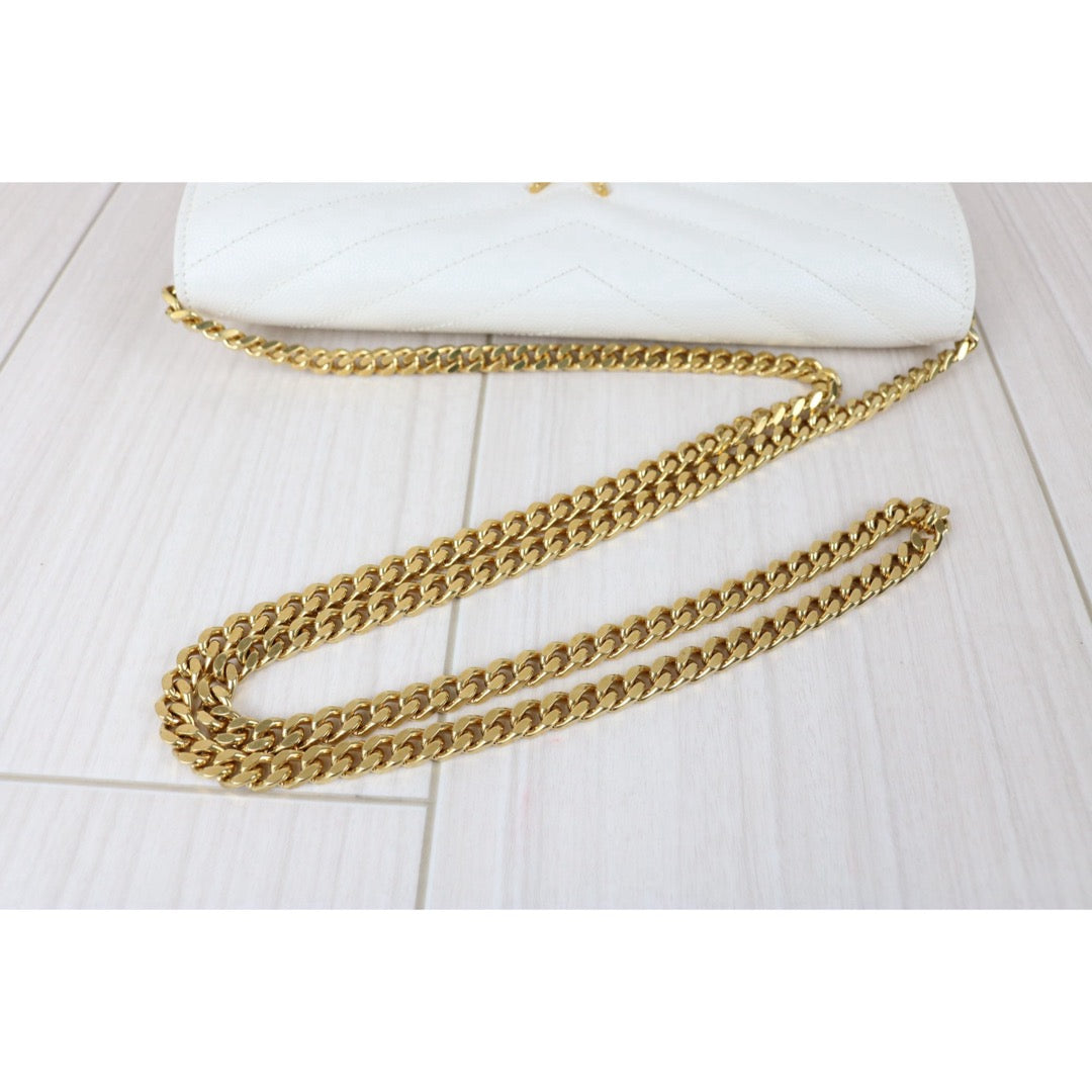 Include Entrupy Certificate of Authenticity｜Very Good ( Rank A)｜ Saint Laurent YSL Caviar Skin Shoulder Bag White MM｜X26041417