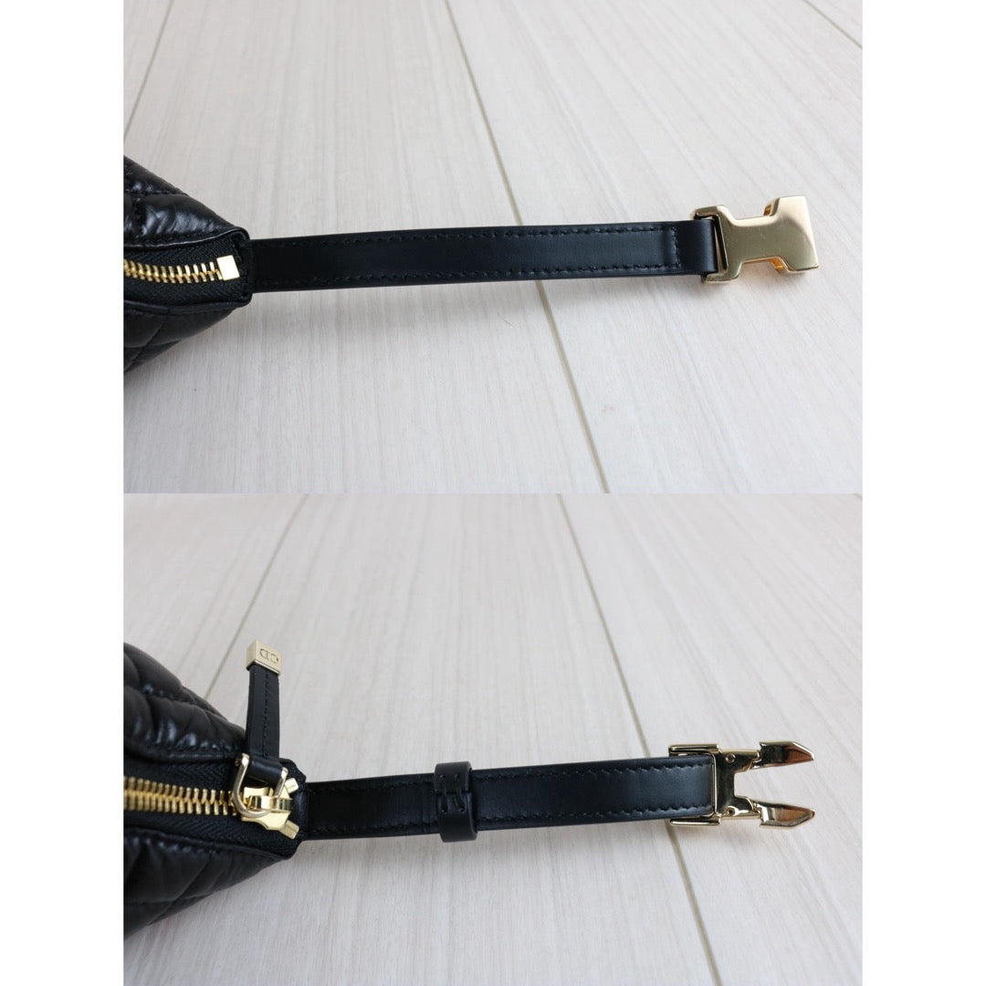 Include Entrupy Certificate of Authenticity｜Very Good ( Rank A) ｜  Dior Lady Dior Lamb Skin Monad Bag In Cannage Pattern Handbag  Black ｜S26070302