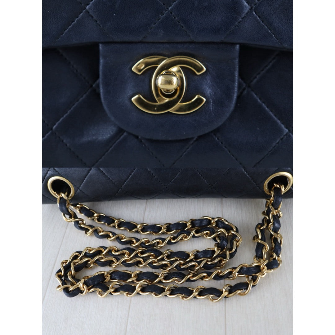 Include Entrupy Certificate of Authenticity｜Good ( Rank AB)｜ CHANEL Lamb Skin Matrasse Chain Double Flap 25 Shoulder Bag  Black Made In 1989-1991 Year｜S26083009