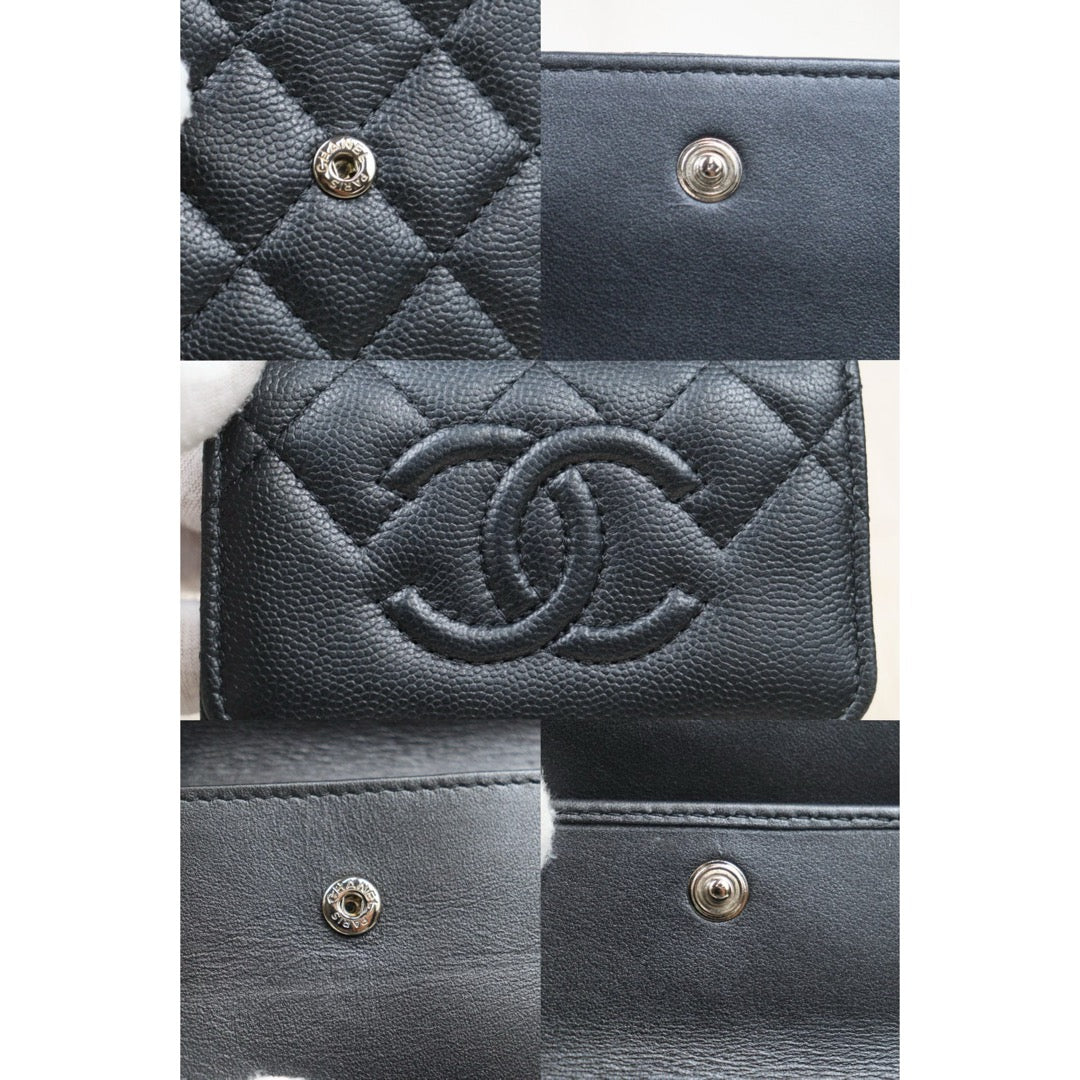 Very Good ( Rank A) ｜CHANEL Caviar Skin Leather Calf Leather  Wallet Grey Made In 2017-2018 Year｜24121917