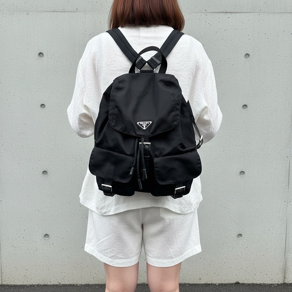 Include Entrupy Certificate of Authenticity｜Very Good ( Rank A) ｜Prada  Nylon Black Backpack Medium｜26070201