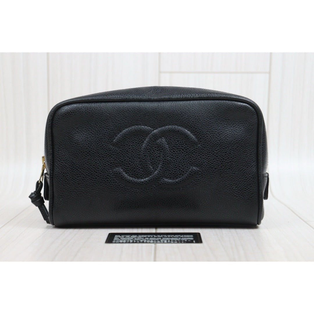 Include Entrupy Certificate of Authenticity｜Good ( Rank AB)｜ CHANEL Caviar Skin Vanity Case  Black Made In 1994-1996 Year｜26062901