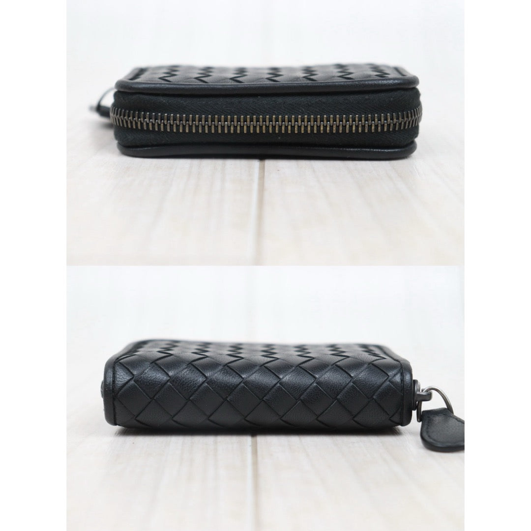 Very Good ( Rank A)｜ Bottega Veneta Leather Braid Black Wallet Card Holder Coin Purse｜25071005