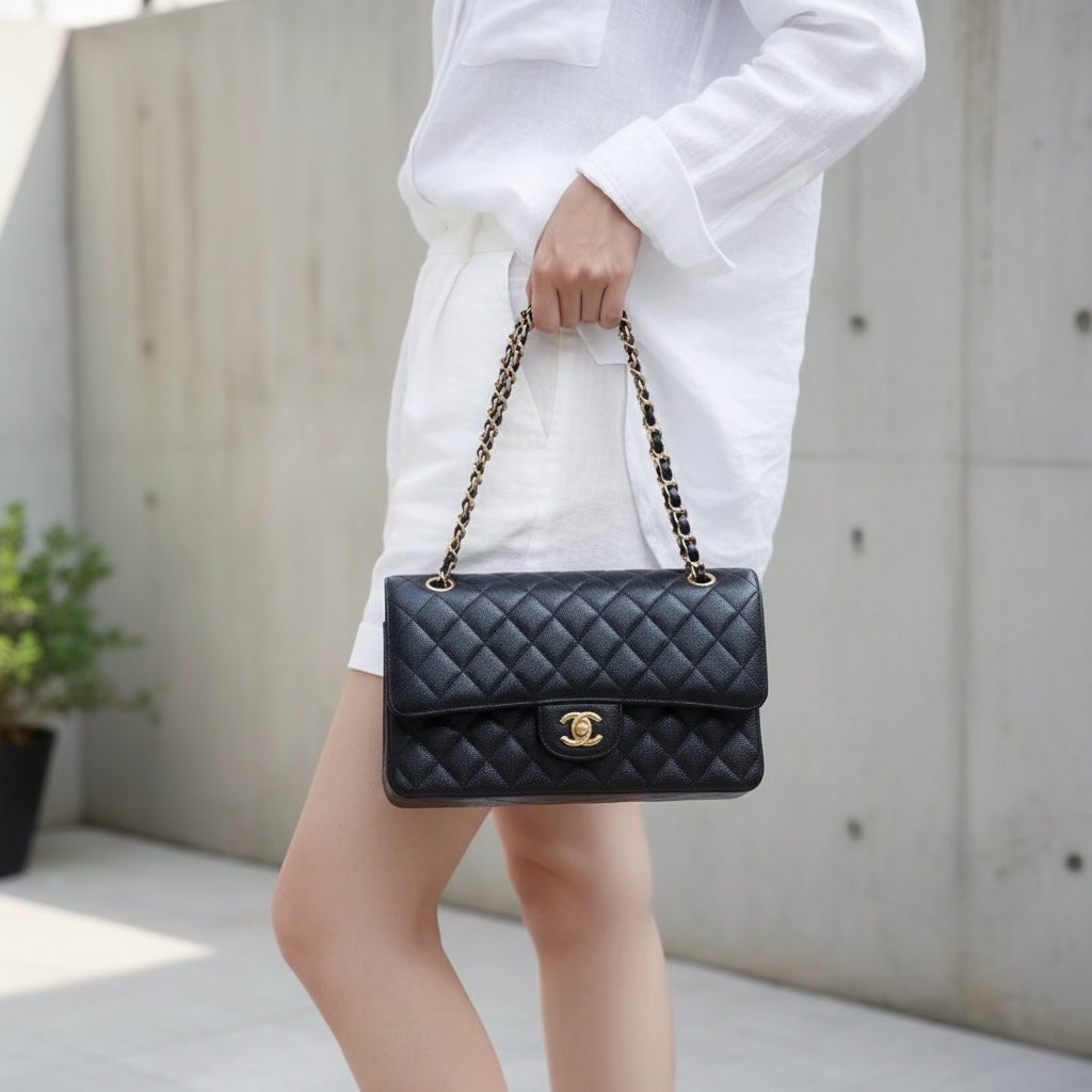 Include Entrupy Certificate of Authenticity｜Very Good ( Rank A)｜ CHANEL Caviar Skin Matrasse Chain Double Flap 25 Shoulder Bag Black Made In 2009-2010Year  ｜S26051514