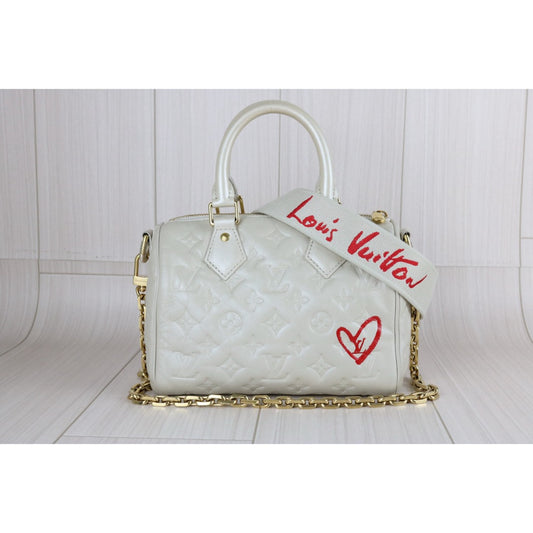 Very Good ( Rank A) ｜LV Monogram Leather Speedy 20 Limited Edition White Handbag With Shoulder Bag｜B25012201