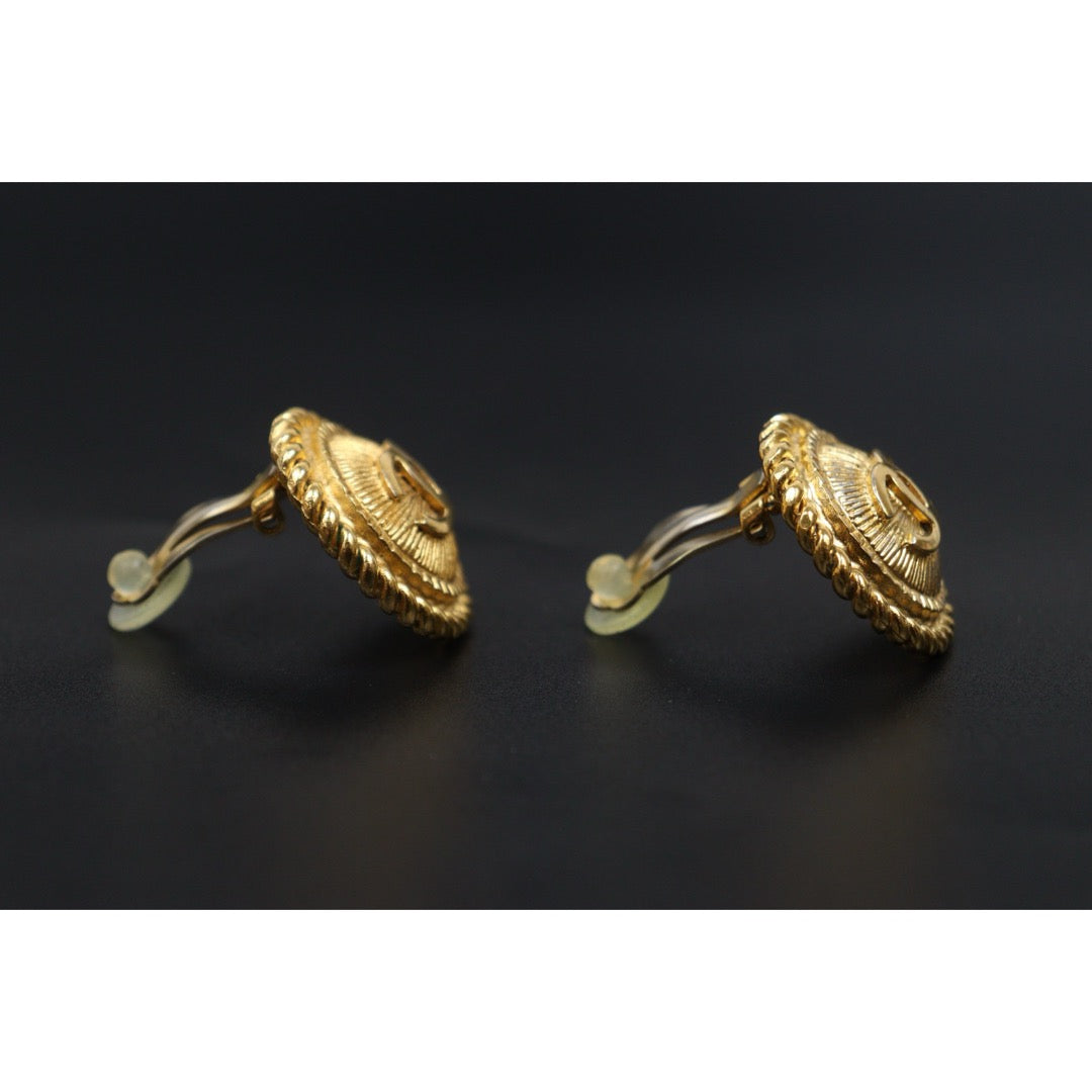 Include Authentic Detective Certificate of Authenticity｜Good ( Rank AB) ｜ CHANEL Coco Mark  Weave Gold Earrings ｜Y26040714