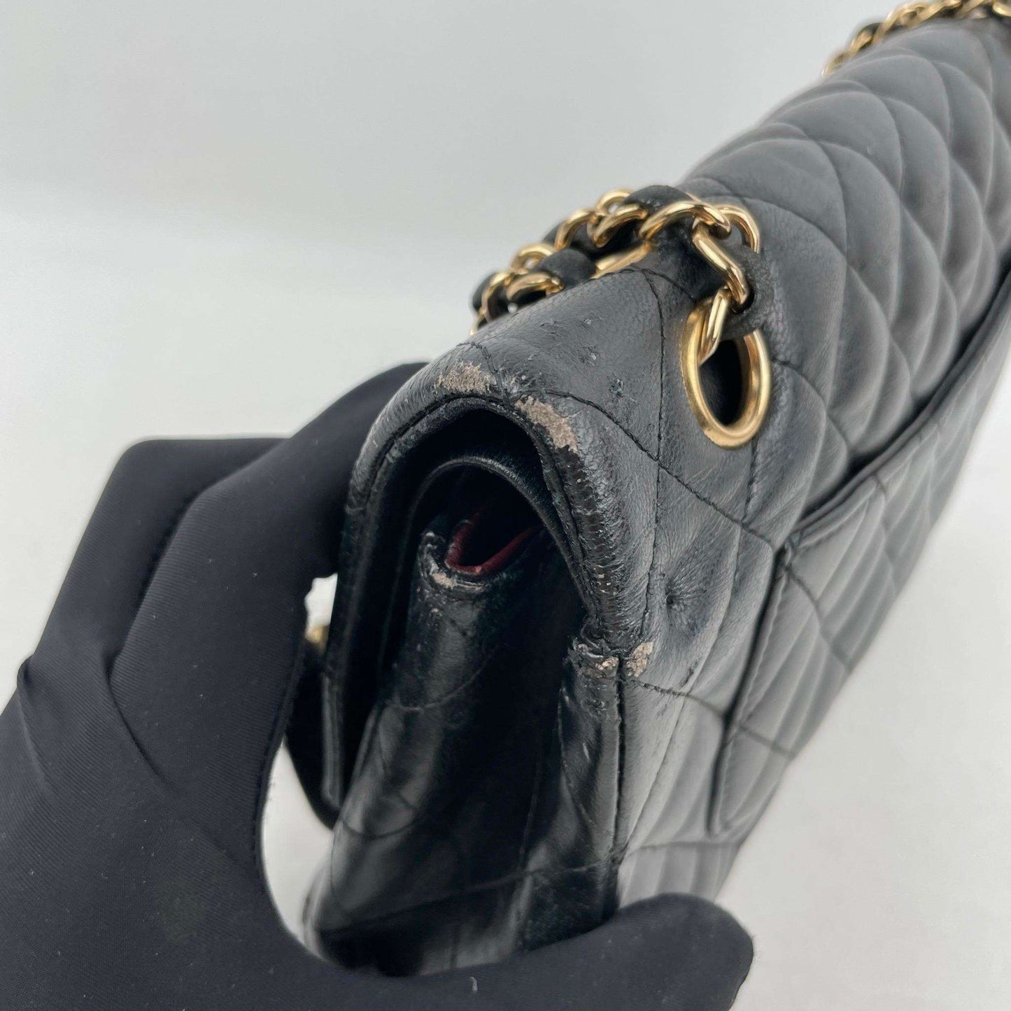 ( Rank B)｜ CHANEL Lamb Skin Matrasse Double Flap 25 Shoulder Bag Black