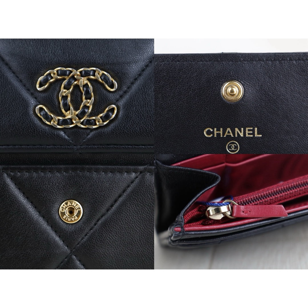 Include Entrupy Certificate of Authenticity｜Very Good ( Rank A)｜CHANEL 19bag Lambskin Black Long Wallet IC Chips Model｜S26071801