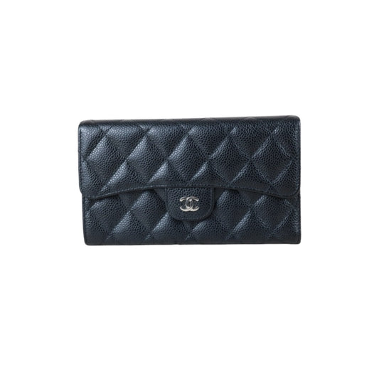 Include Entrupy Certificate of Authenticity｜Very Good ( Rank A)｜CHANEL Caviar Skin Black Long Wallet Made In 2016-2017Year｜X26041306