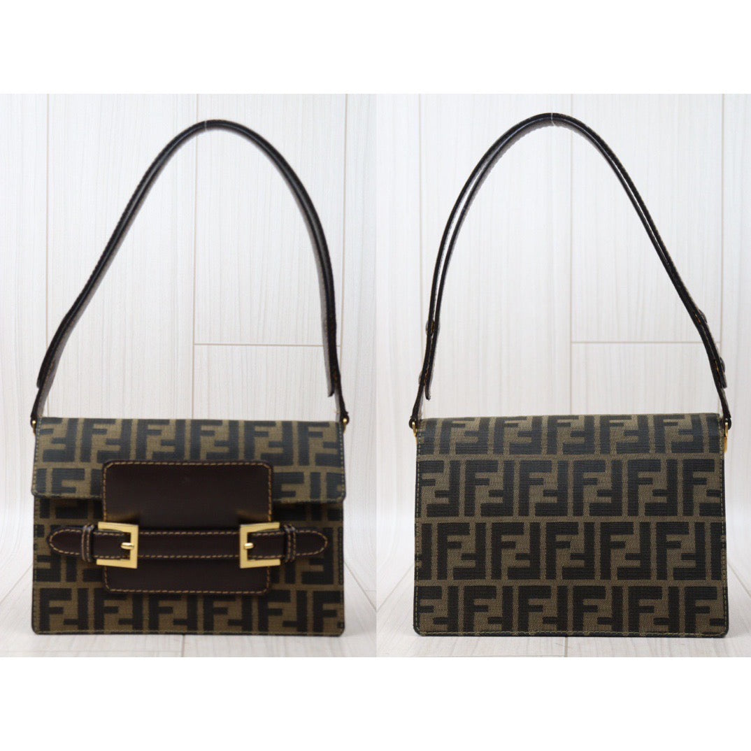 Rank A｜ FENDI Zucca Mamma Shoulder Bag Gold Hardware｜24052704