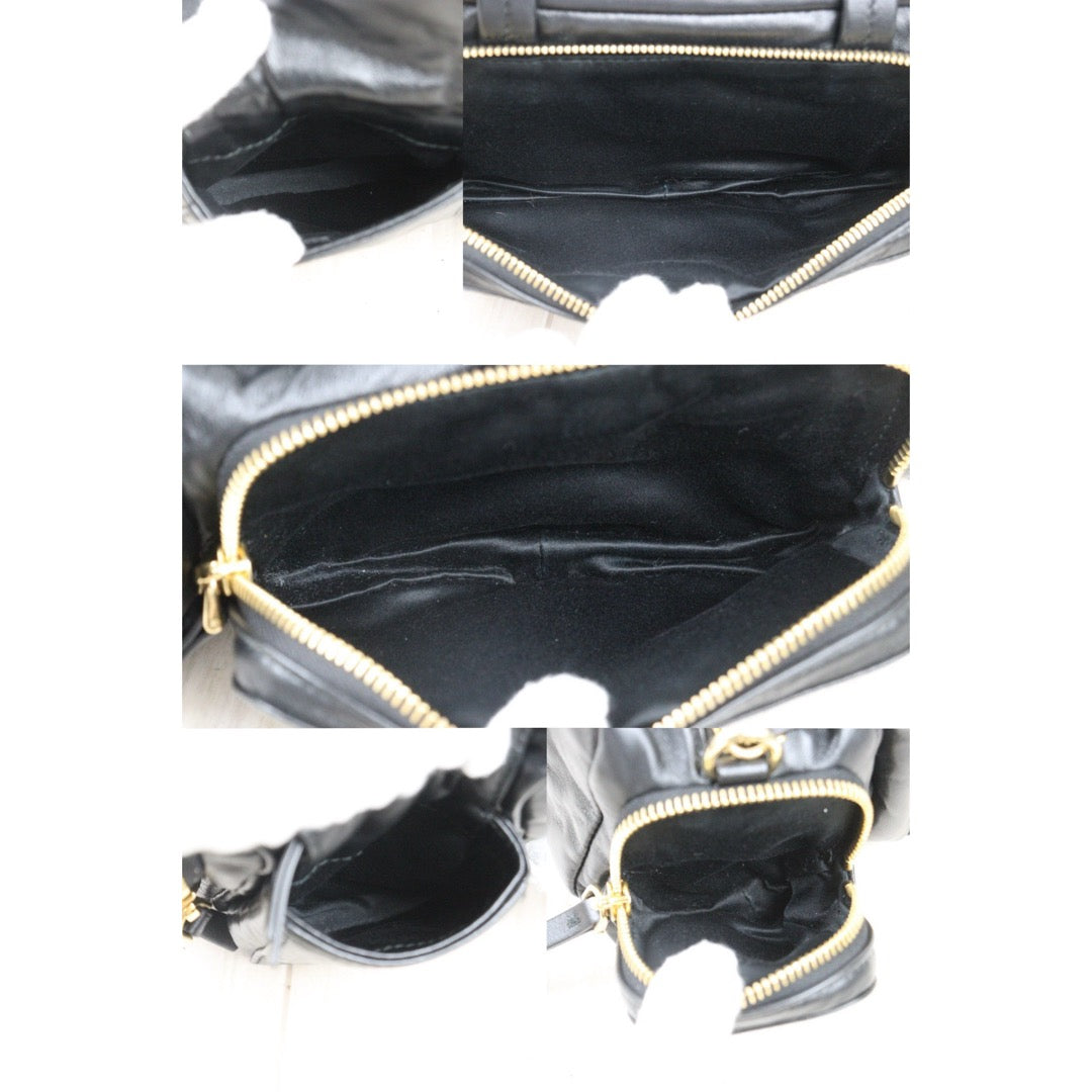 Very Good ( Rank A)｜MiuMiu Lamb Skin Pocket Nappa Hand Bag Shoulder Bag Black｜Y25072803