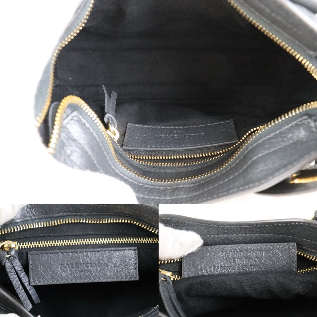 Include Entrupy Certificate of Authenticity｜Very Good ( Rank A)｜Balenciaga Waxed Leather Gaint Classic City Mini Grey HandBag Shoulder Bag ｜Z26100206