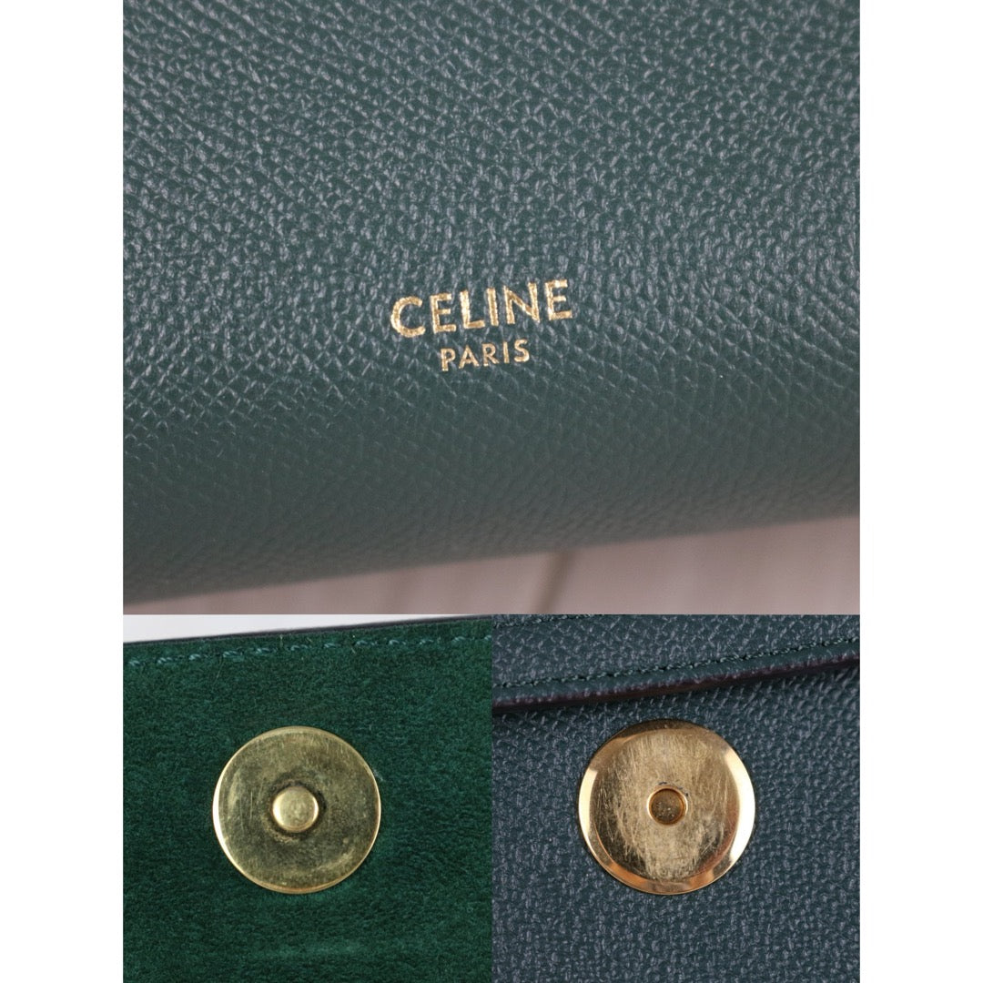 Excellent（Rank SA）｜CELINE Leather Calf Belt Nano Handbag Shoulder Bag Dark Green｜X25082407