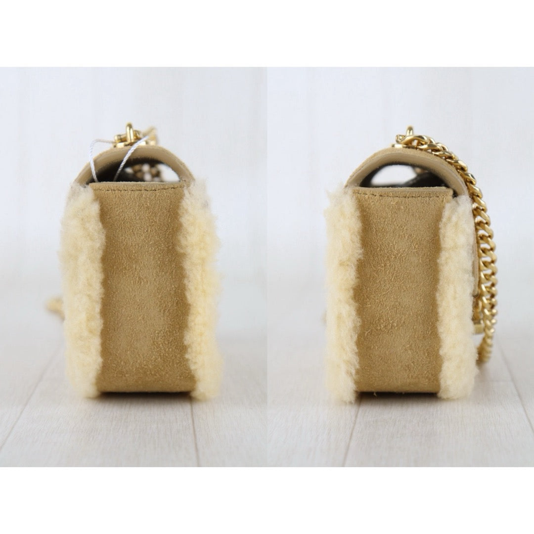 Include Entrupy Certificate of Authenticity｜Good ( Rank A) ｜CELINE Suede Shearling Triomphe Mini Chain Claude Shoulder Bag ｜S26083015