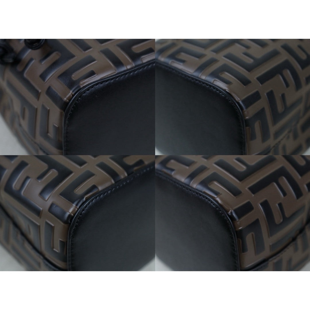 Include Entrupy Certificate of Authenticity｜Very Good ( Rank A)｜ FENDI Zucca Calf Leather Mini Mon Tresor Bucket bag Shoulder Bag Brown ｜S26071601