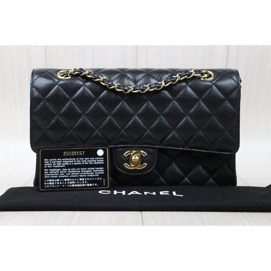 Rank A| CHANEL Caviar Skin Matrasse Double Flap 25 Shoulder Bag Black Made In 2018 Year |S24061726
