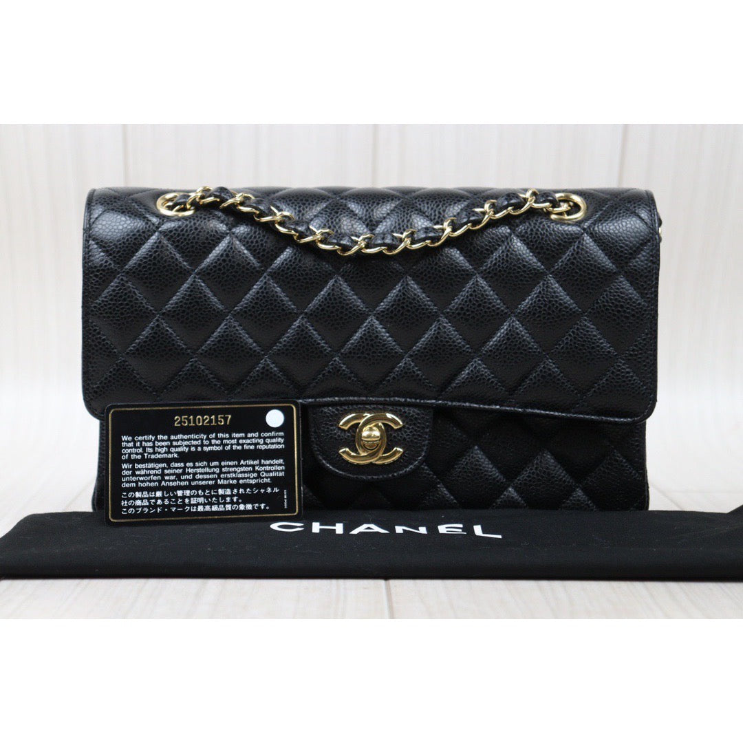 Rank A｜ CHANEL Caviar Skin Matrasse Double Flap 25 Shoulder Bag Black Made In 2018 Year  ｜S24061726