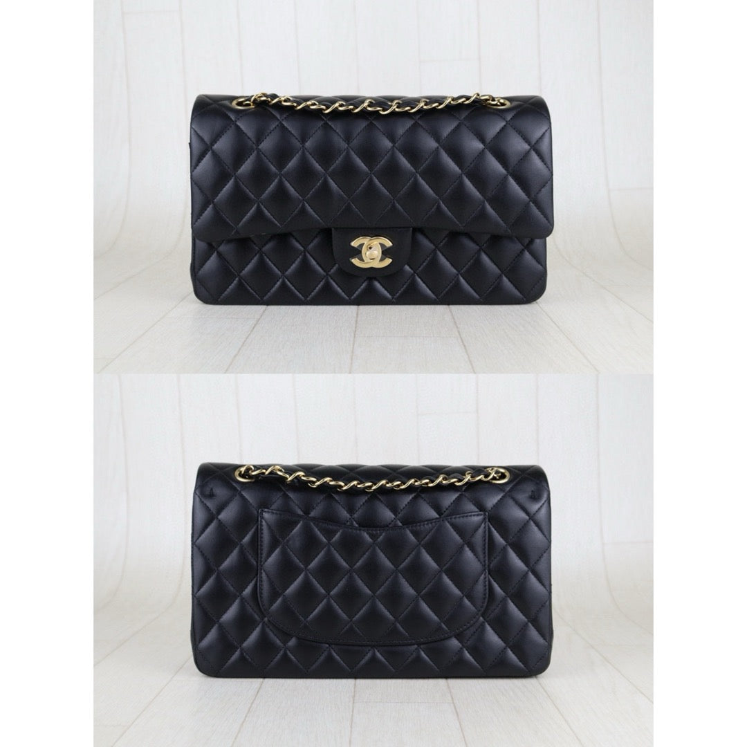Excellent（Rank SA）｜ Full Set  CHANEL Matrasse Lamb Skin Double Flap 25 Shoulder Bag Black Made In 2018-2019 Year｜H25043008
