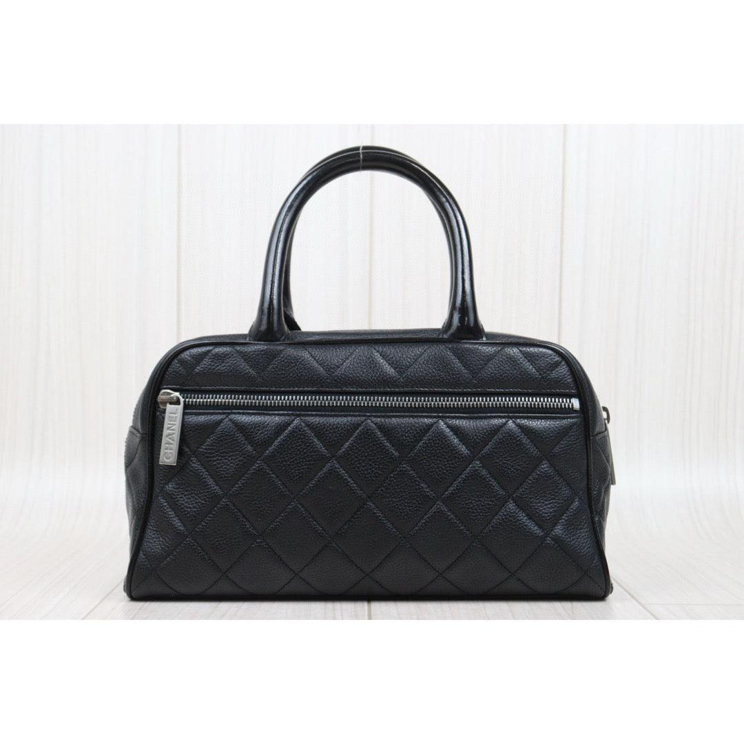 Very Good ( Rank A)｜ CHANEL Caviar Skin Calf Leather Bowling Hand Bag Black Made In 2000～2002Year｜25052101