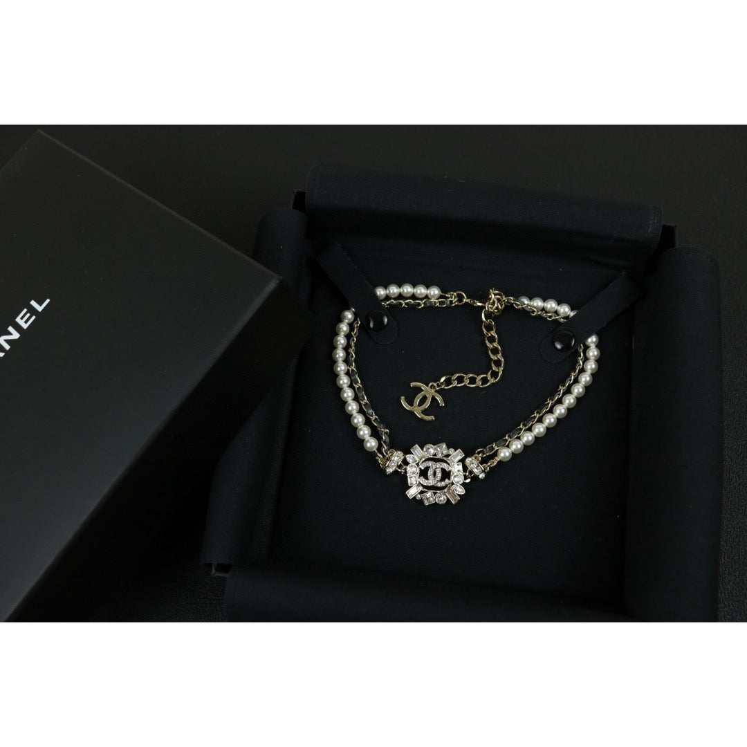 Excellent（Rank SA）｜ CHANEL Coco Mark Chain Pearl Rhinestone Chocker Necklace｜X24121802