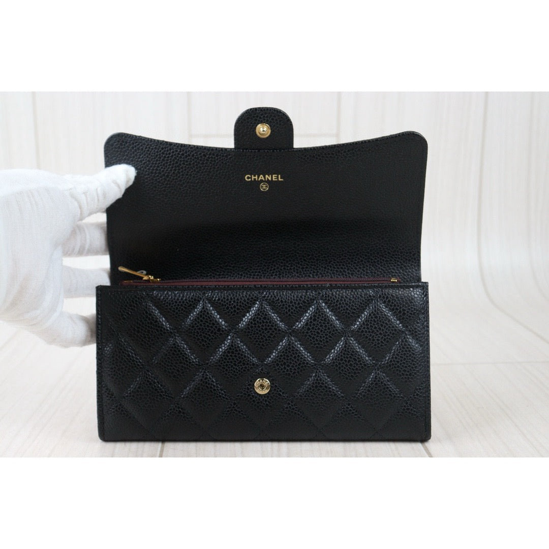 Rank A ｜CHANEL Caviar Skin Black Long Wallet Made In 2021-2022Year｜24082209